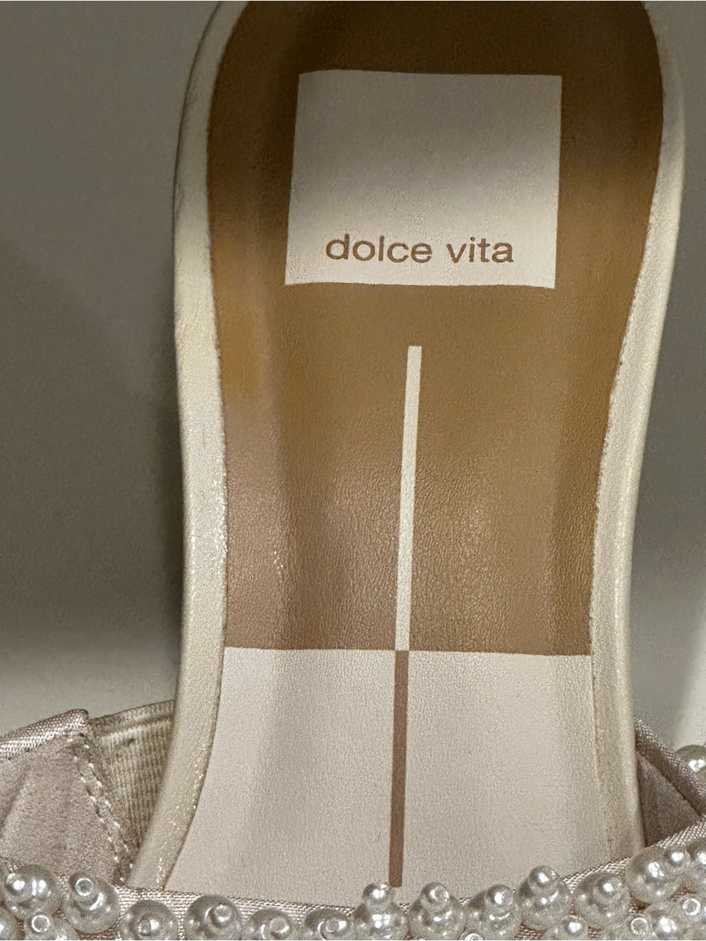 Dolce Vita Ivory Pearl-Embellished Slide Heels - Picture 2 of 6